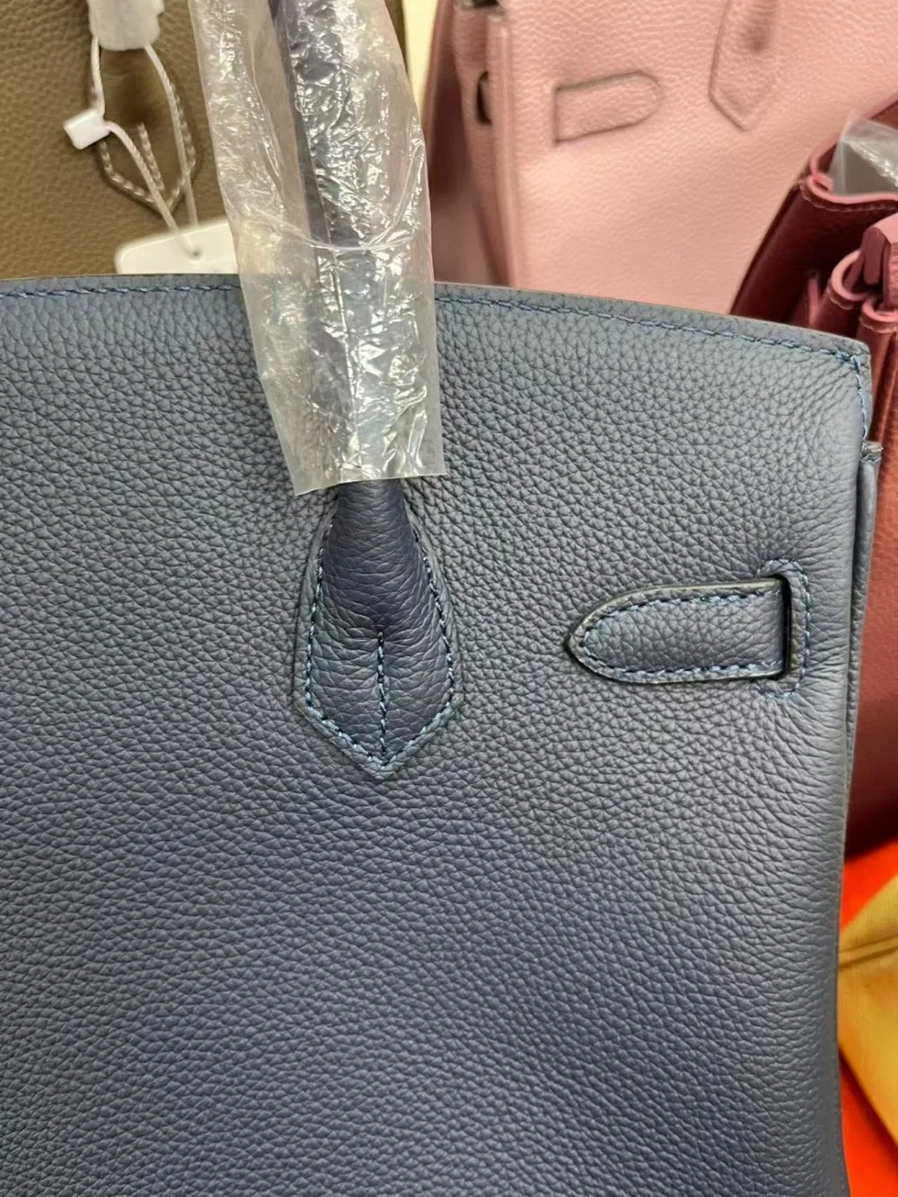 Classic Navy Leather Satchel Handbag H BIRKIN GHW TOGO BLEU NUIT 35 CM